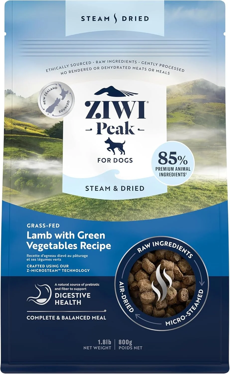 Ziwi Peak Steam & Dried Dog Food - Grass-fed Lamb w/Vegetables