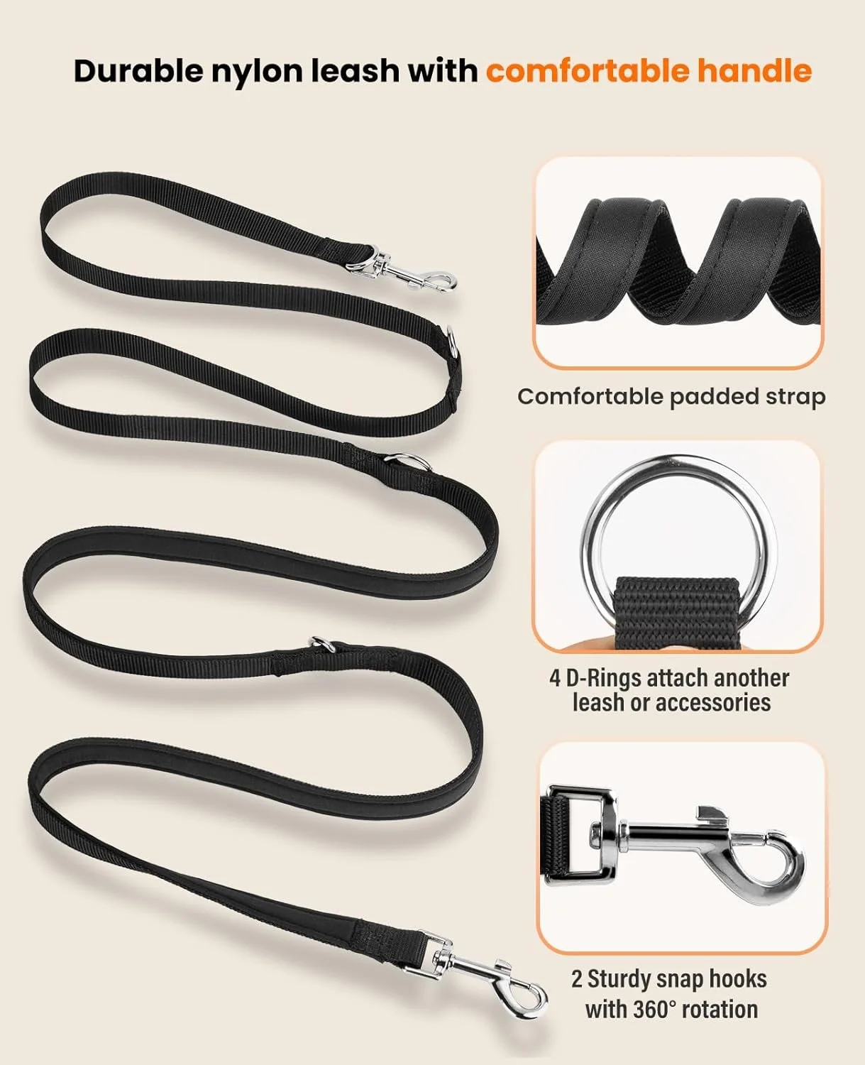 Adjustable Padded Nylon Leash