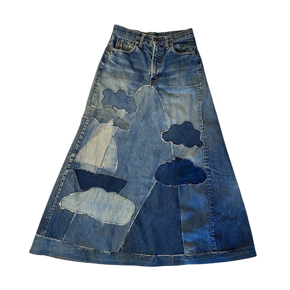 Levi's Big E Patchwork Folk Art Denim Skirt — ENCORE VINTAGE USA
