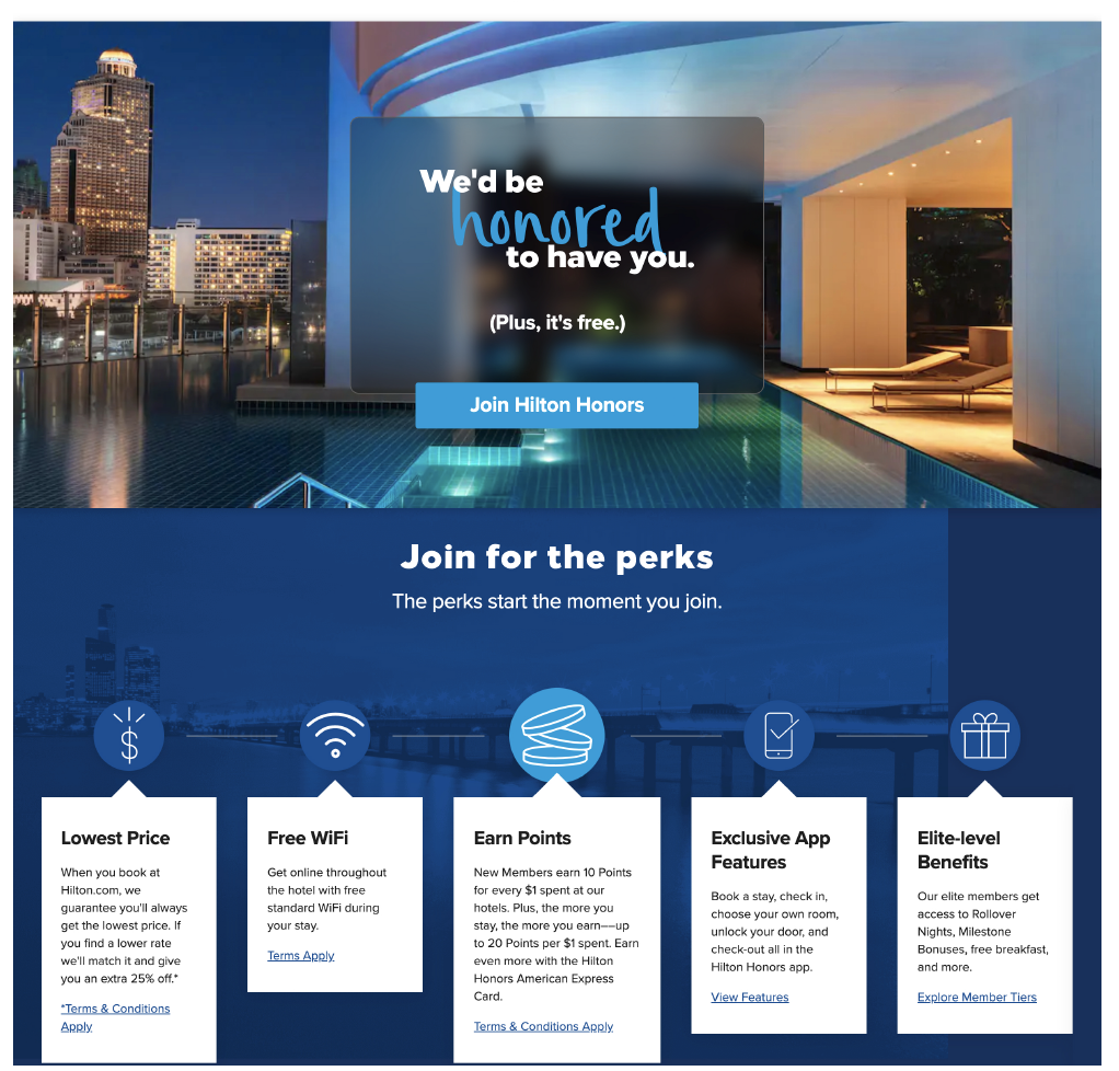 Hilton Honors home page