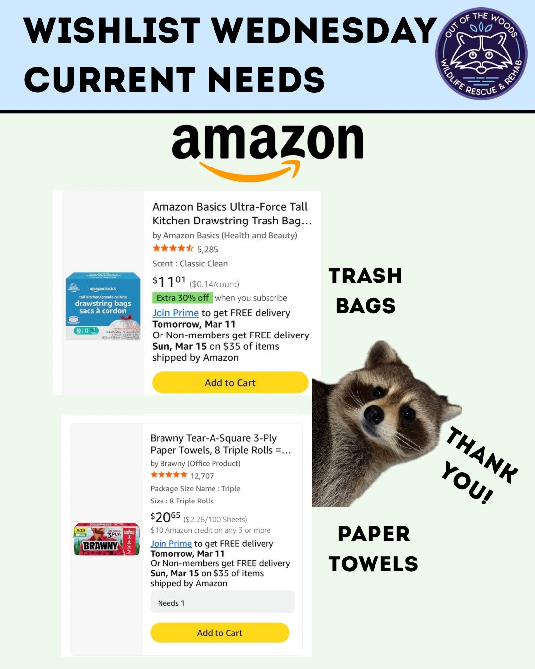 It&rsquo;s Wishlist Wednesday! Trash bags and paper towels are priority items this week! Amazon wishlist here: https://bit.ly/42EHu5z 
⭐️THANK YOU for your continued support and making the work we do possible!⭐️
#wishlistwednesday #amazon #amazonwish