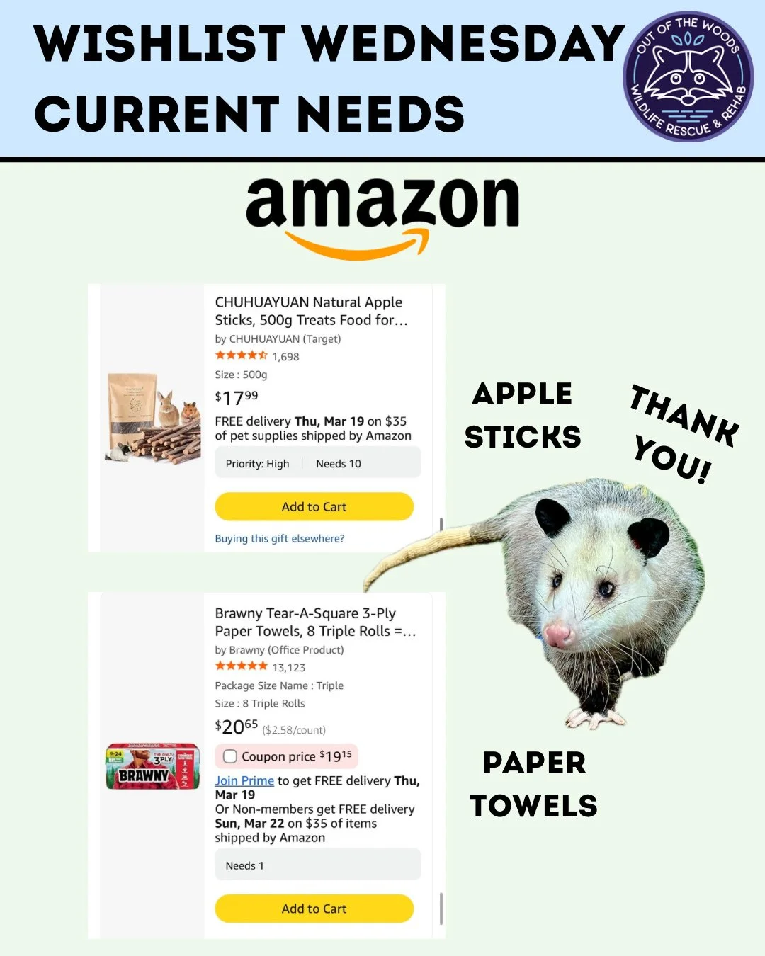It&rsquo;s Wishlist Wednesday! Apple sticks and paper towels are priority items this week! Amazon wishlist here: https://bit.ly/42EHu5z 
⭐️THANK YOU for your continued support and making the work we do possible!⭐️
#wishlistwednesday #amazon #amazonwi