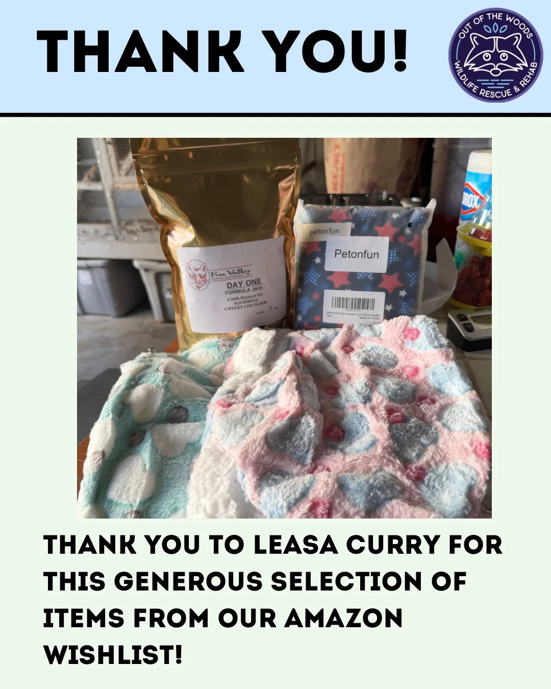 A huge thank you to Leasa Curry for this generous selection of items from our Amazon wishlist! We could not do this work without your support! THANK YOU! #thankyou #thankyoudonors #nonprofit #wildliferescue #wildlifeeducation #tennessee #westtennesse