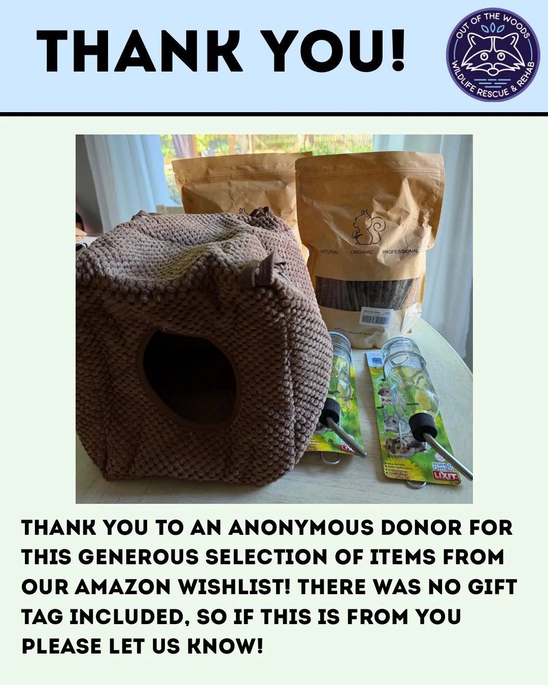 We want to send a thank you to whoever sent us this selection of items from our Amazon wishlist! There was no tag in the box, so if this is from you please let us know!!! #thankyou #thankyoudonors #tennessee #wildlifeeducation #wildliferehab