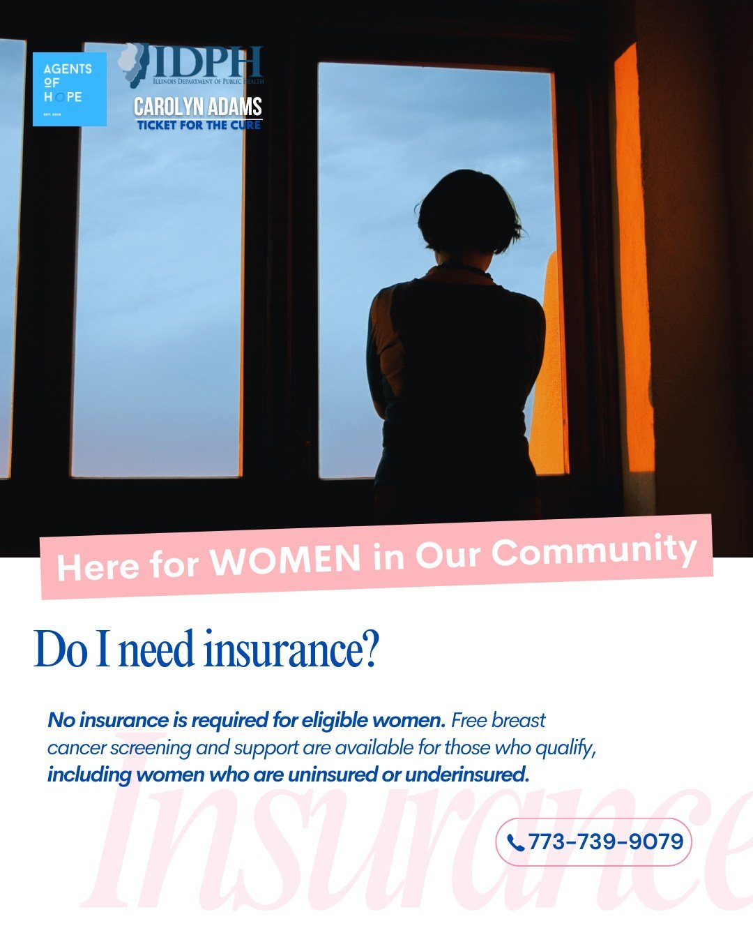 One of the most common questions we hear is about insurance.

Eligible women may receive free breast cancer screening and support, including those who are uninsured or underinsured. If cost or coverage has been a concern, it may still be worth reachi