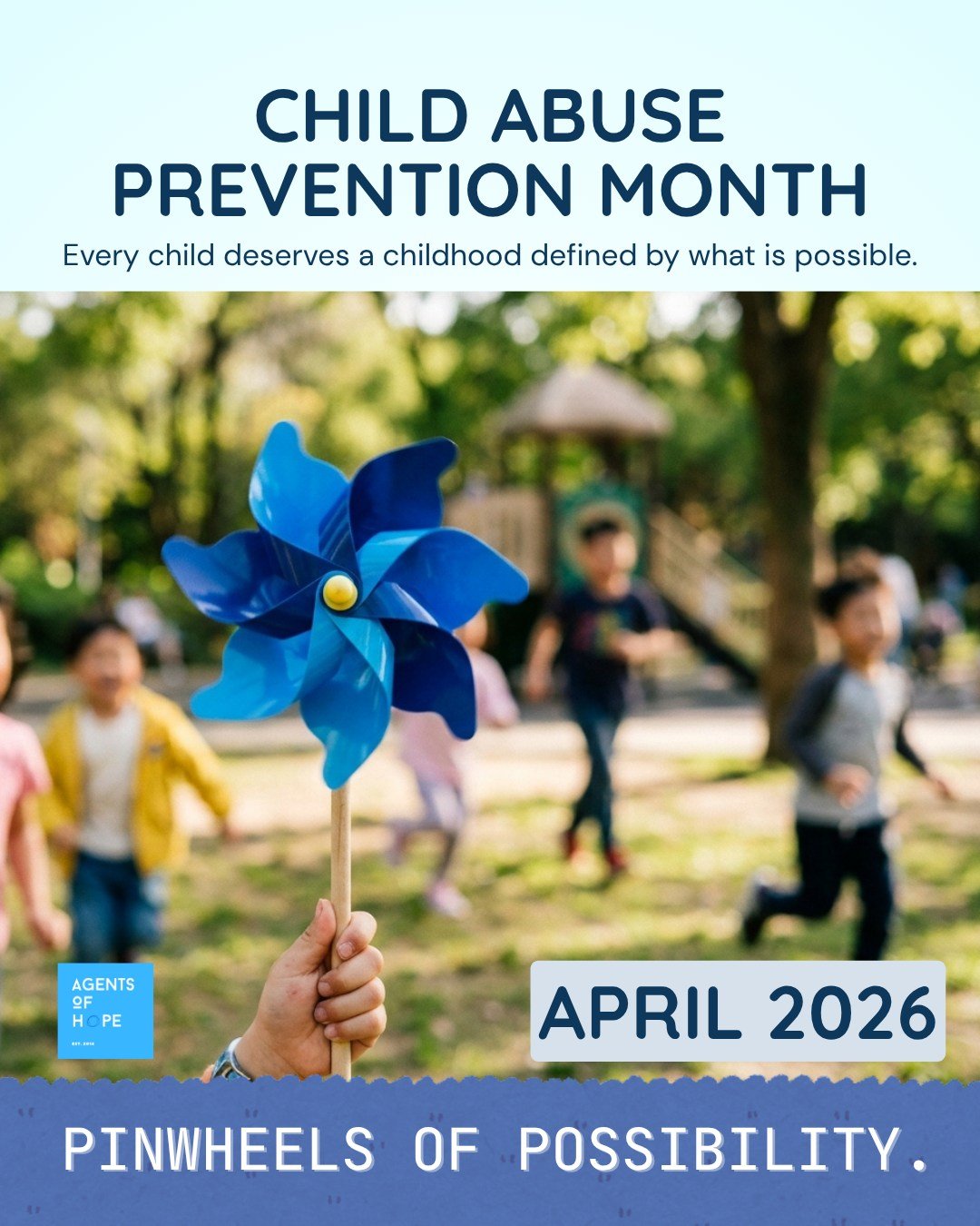 The blue pinwheel reminds us of the bright future every child deserves. 🩵

This April, we are sharing the Pinwheels of Possibility. This theme shows us that a safe childhood is the start of everything a child can become. When we offer a helping hand