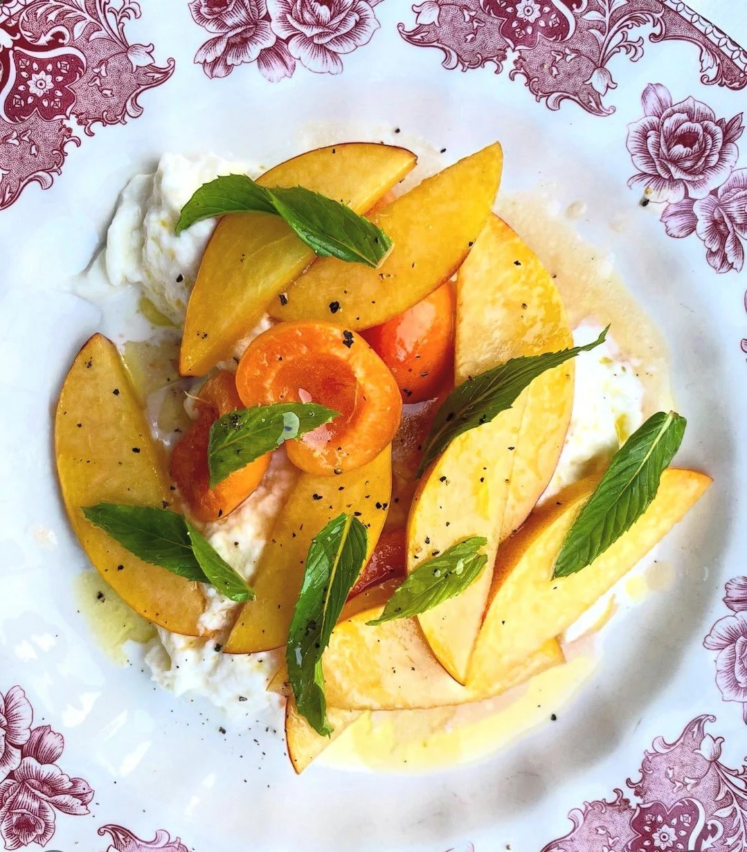 The farmers market has such delicious stone fruit. Chefs Steve and Susana had to put them on the new &quot;Dall' Orto&quot; section of our menu refresh. ⁠
⁠
Summer stone fruit, straciatella, mint, Lambrusco vinaigrette ⁠
⁠
Love what they do at Cuyama