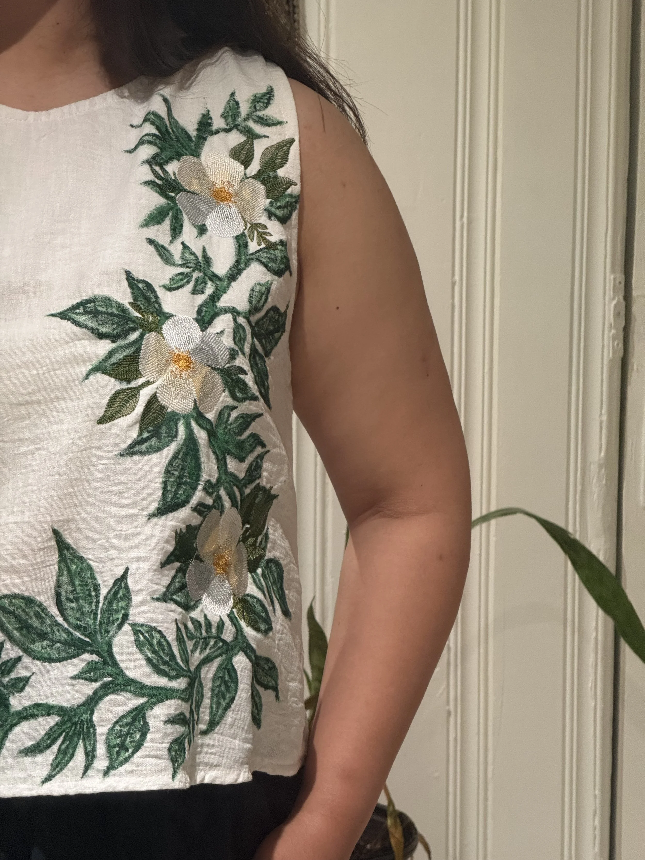 Hand-painted and embroidered Sampaguita Tank