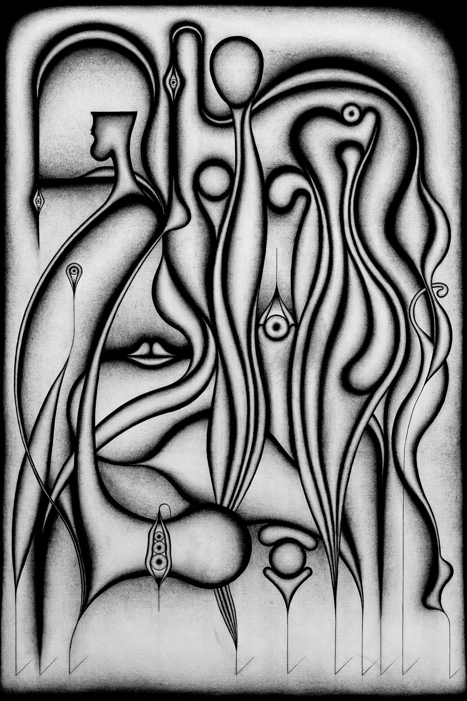 Eine Kapsel gelebter Zeit, 2025, 195 x 130 cm, 76 3/4 x 51 1/5 in [soft pastel, acrylic, charcoal on linen]   