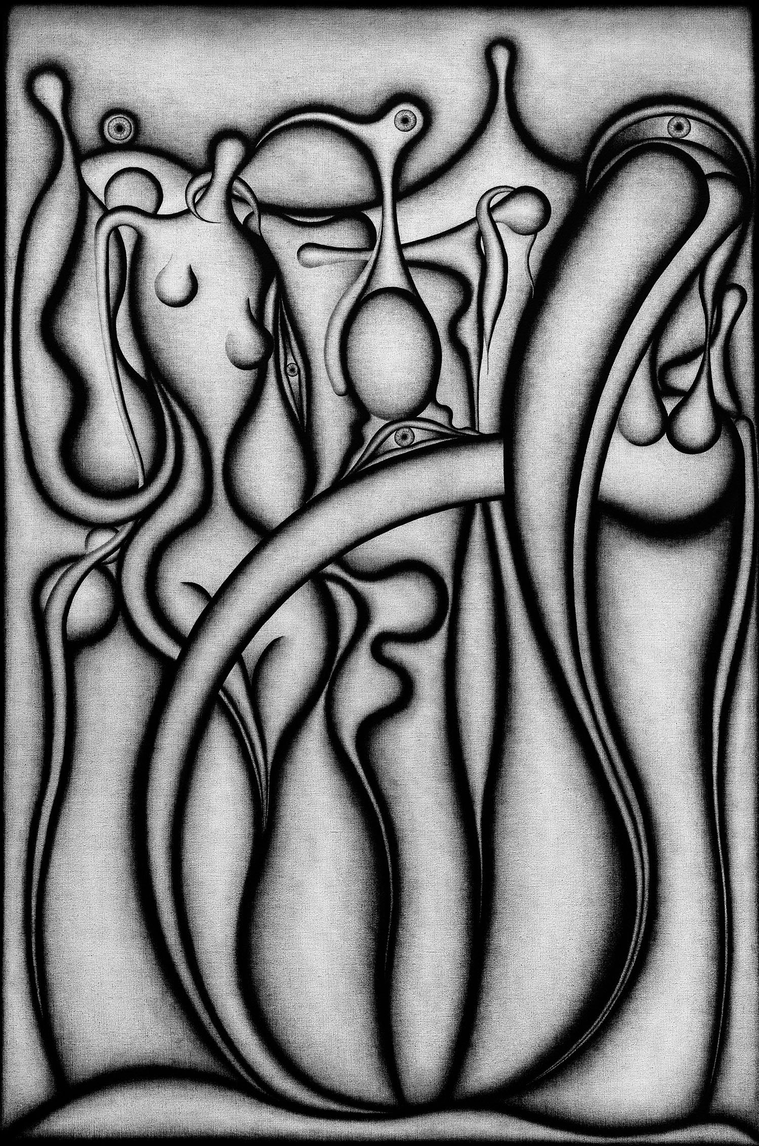 Begegnungen IV, 2024, 195 x 130 cm, 76 3/4 x 51 1/5 in, oil pastel, acrylic & charcoal on canvas