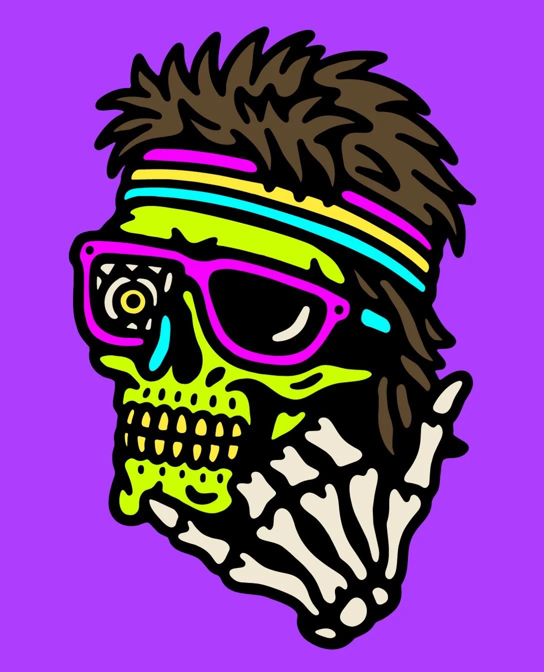 💀🕶️🤙 80&rsquo;S BOI 💜💚🩷 #80s #80sfashion #skull #80saesthetic #vectorart