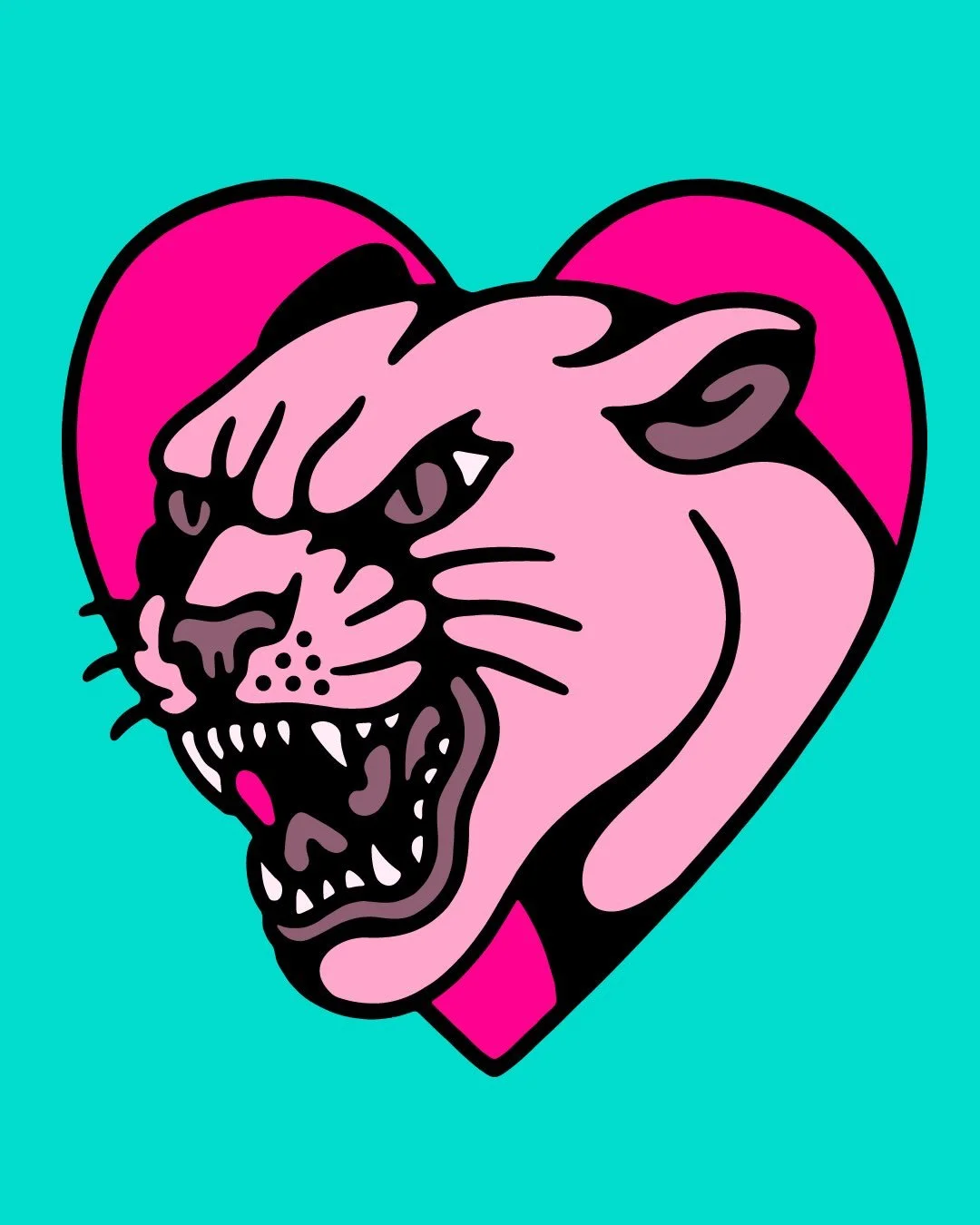 🩷😻 AVAILABLE. SWIPE FOR STICKER CONCEPT. VECTOR ART. DM ✉️ #panther #heart #panthertattoo #stickerdesign #tattooart