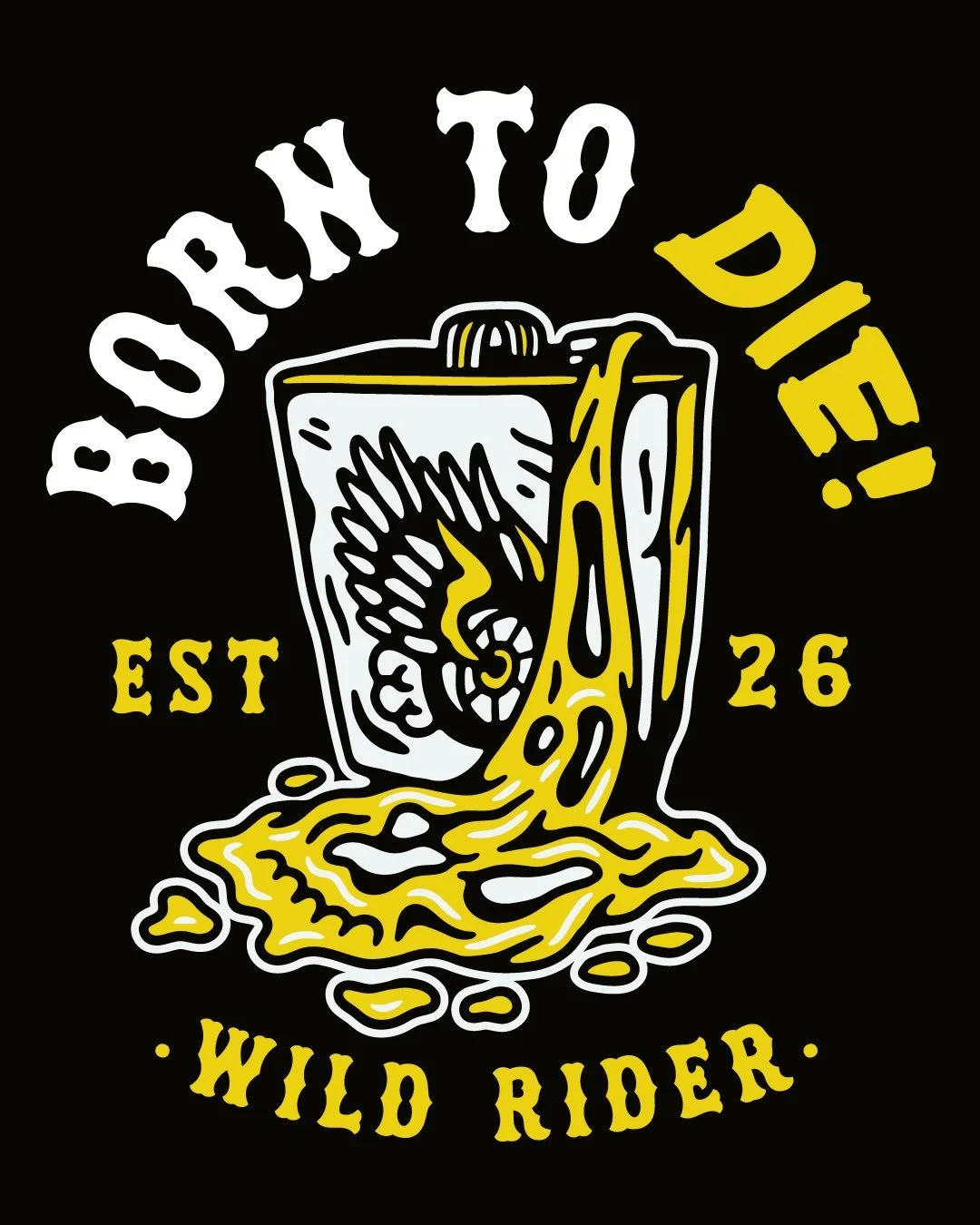 🛢️☠️🏍️ BORN TO DIE! What do you get when you mix motorcycle oil with a skull? This piece of art that needs to be on the products of a biker brand 🤘 Would work great for T-Shirt Graphics, Patches and Stickers! 🛞 Get in touch for bright, bold tatto