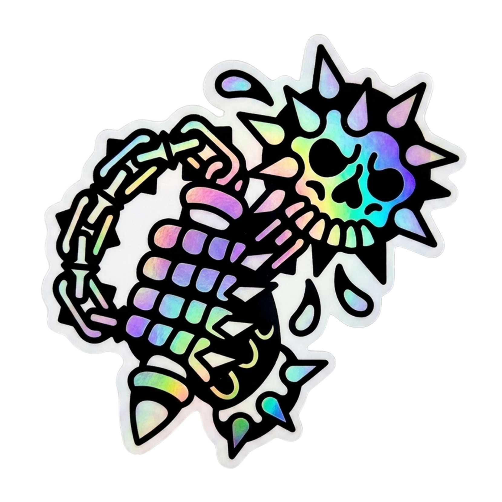 Skull Flail Holographic Vinyl Sticker