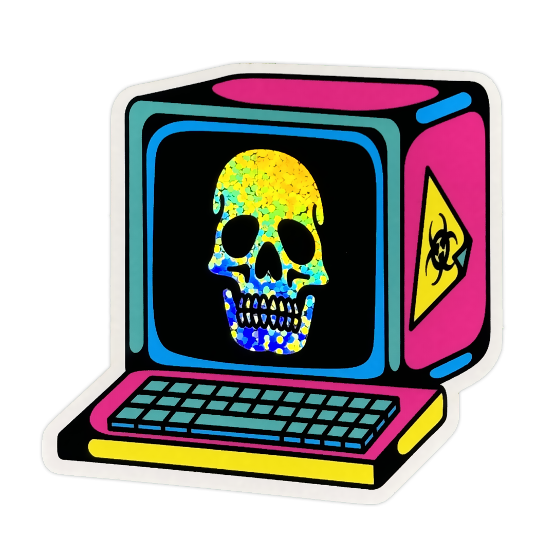 Skull Computer Glitter Vinyl Sticker