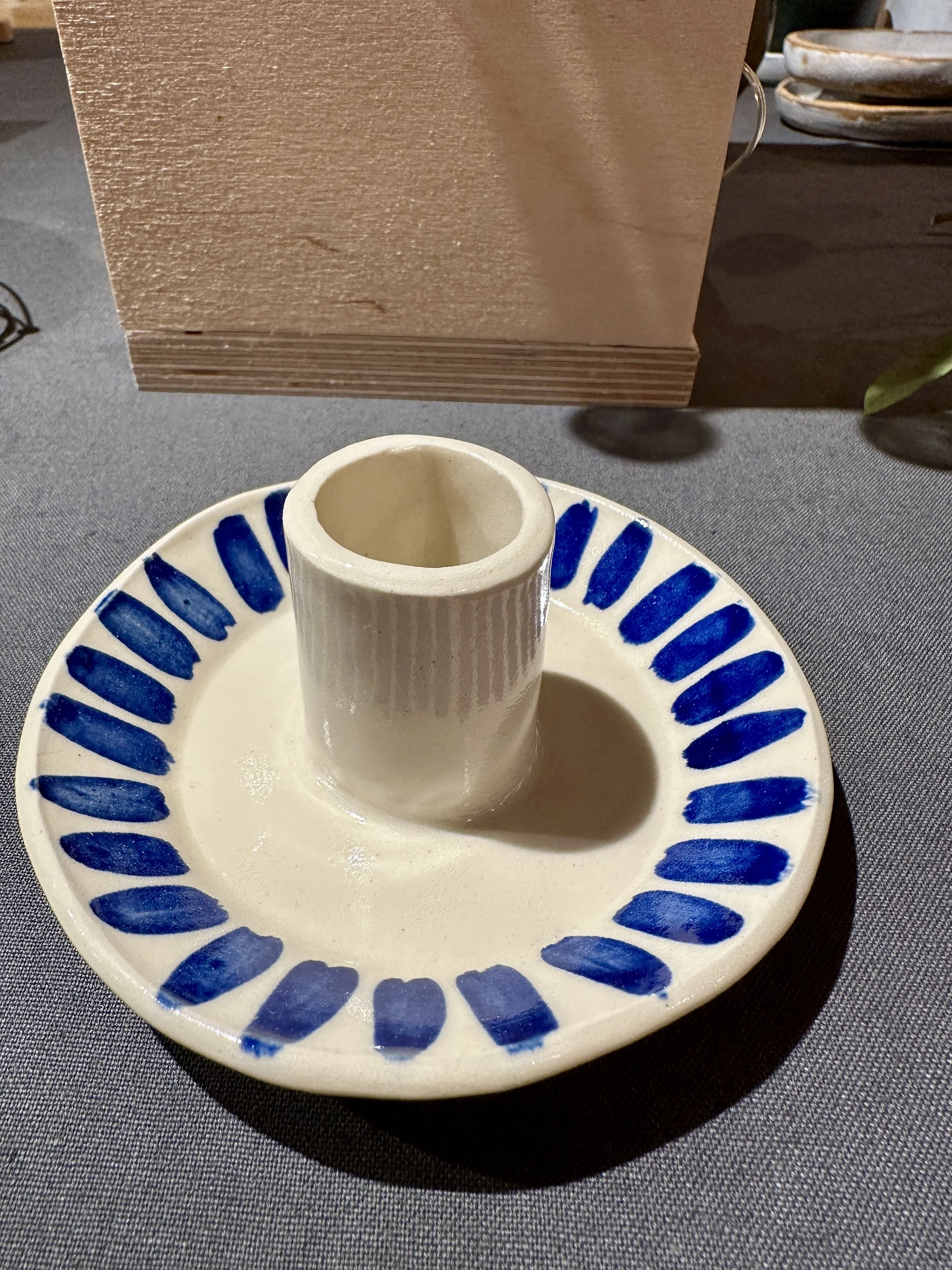 Candlestick holder - mini dish stripe design