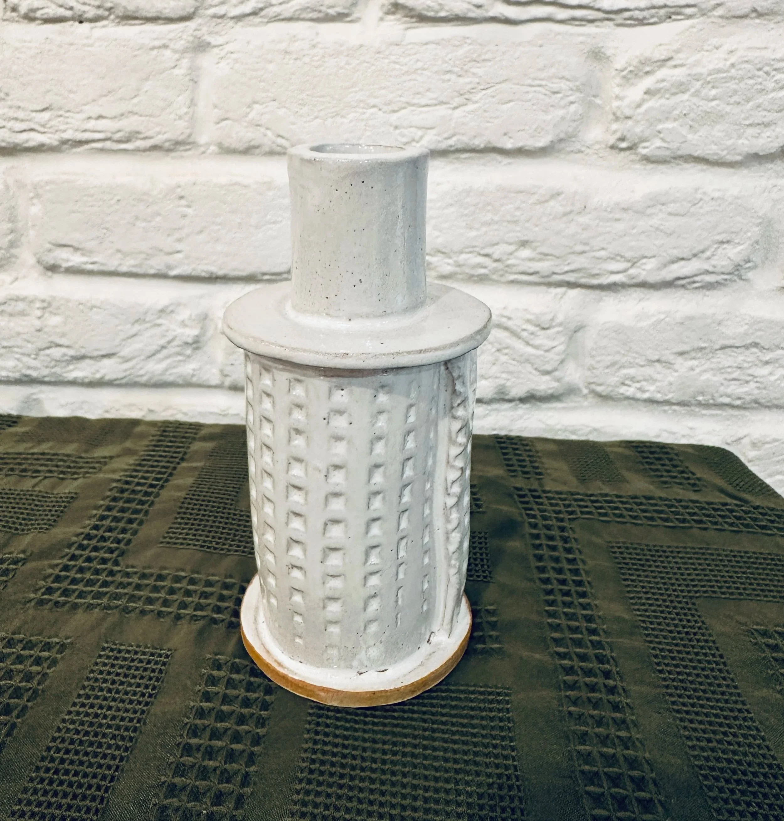 Candlestick Holder - tall white waffle