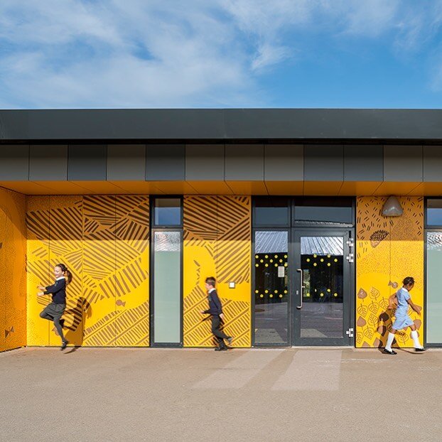 Kintore Midmill Primary School &bull; Series of engraved facades inspired by the local landscape of Aberdeenshire, the texture of the land and outlines of the hills. The artworks are routed into @rockpanel .