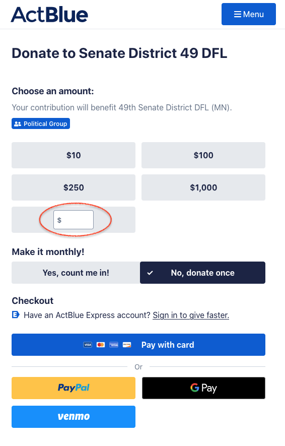 Image of ActBlue page