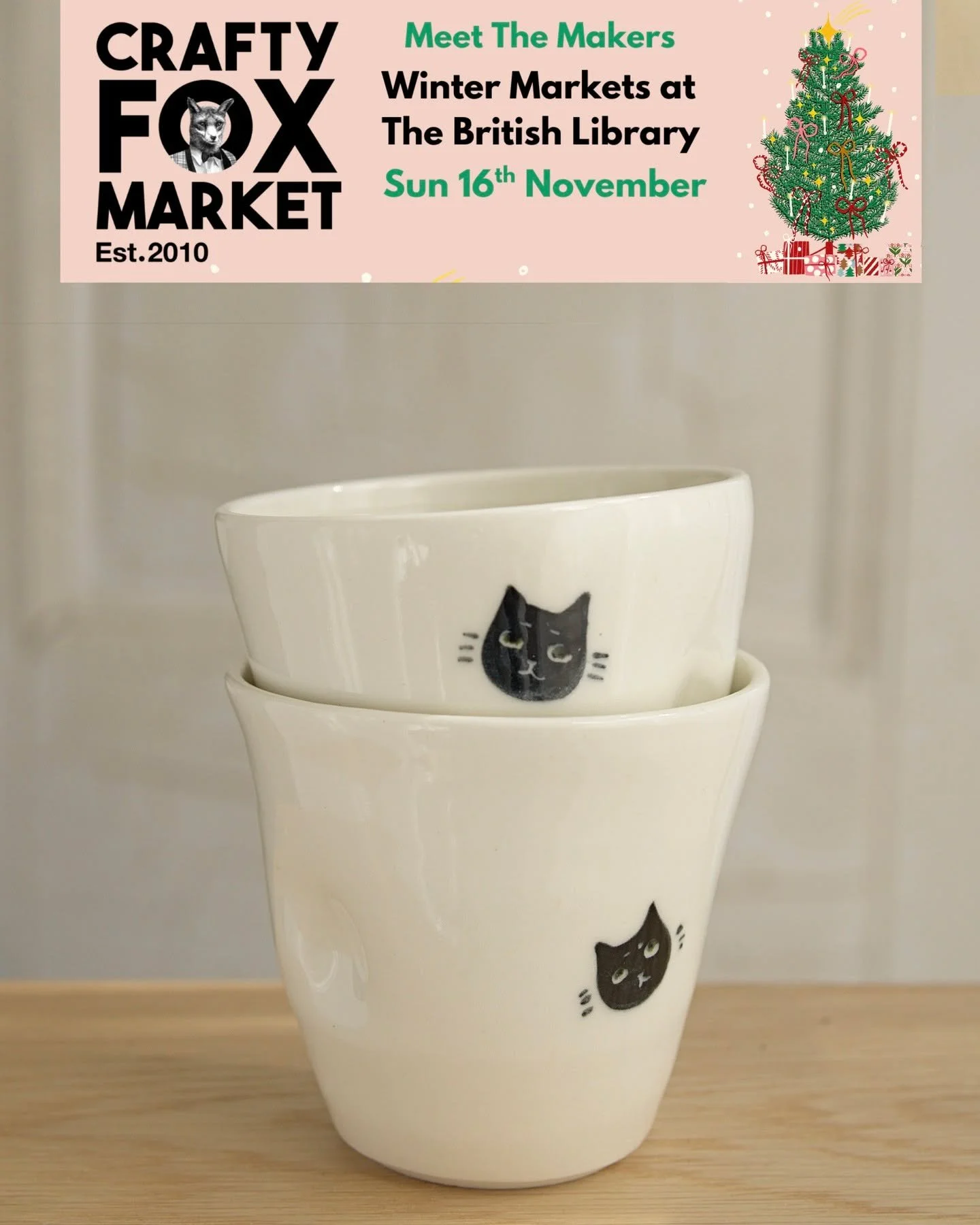 Crafty Fox Market at the British Library✨
I&rsquo;ll be there on Sunday! &mdash; come say hi if you&rsquo;re around 🐾

@craftyfoxmarket 
#craftyfoxmarket #handmadeceramics #ceramiccat #blackcats