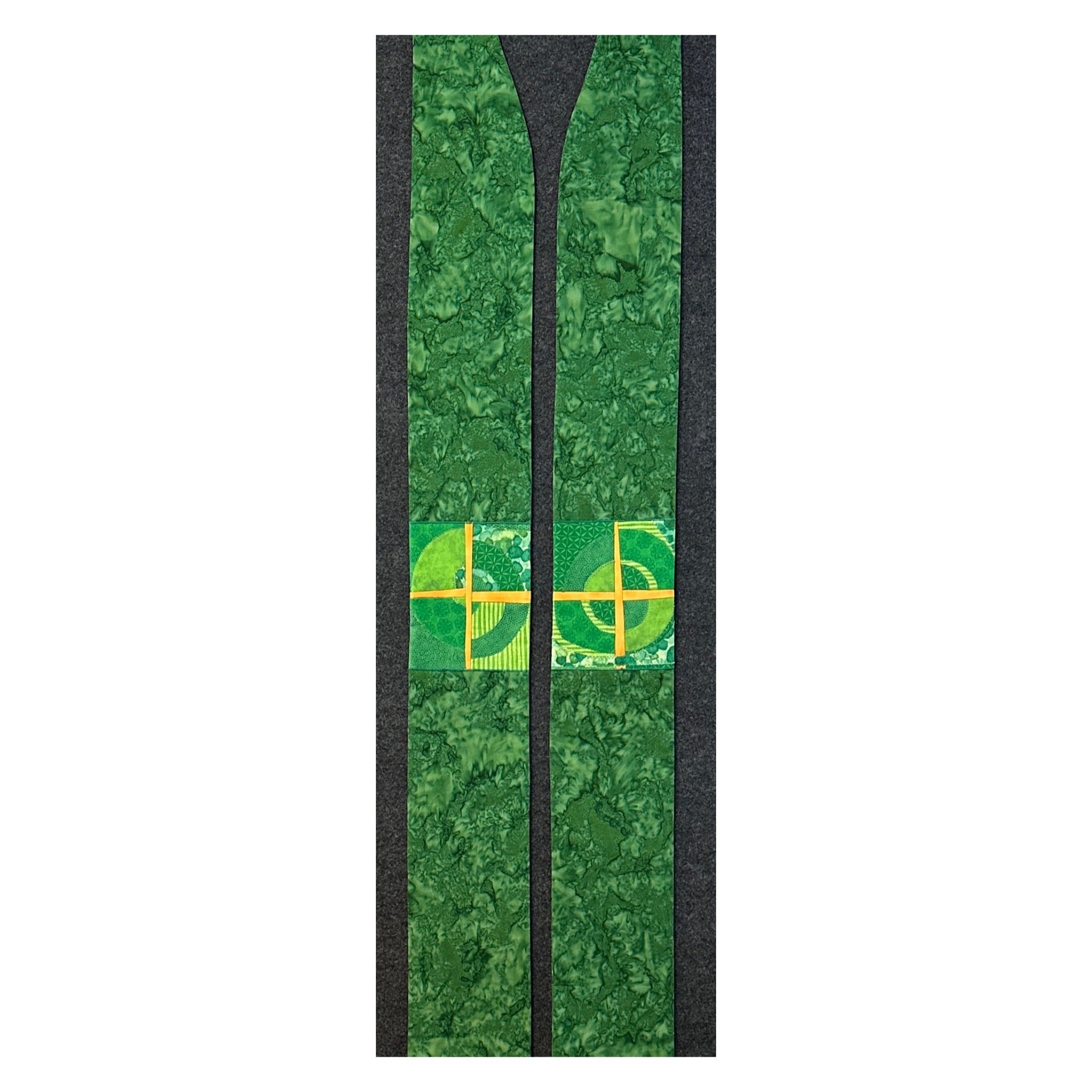 Celtic cross inspired green stole created by the artists at Carrot Top Studio.