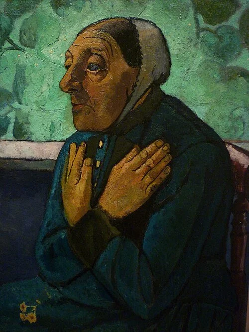 Paula Modersohn-Becker’s Old Peasant Woman, a portrait of an elderly woman seated against a simple background, her face and hands reflecting a life of work and experience.