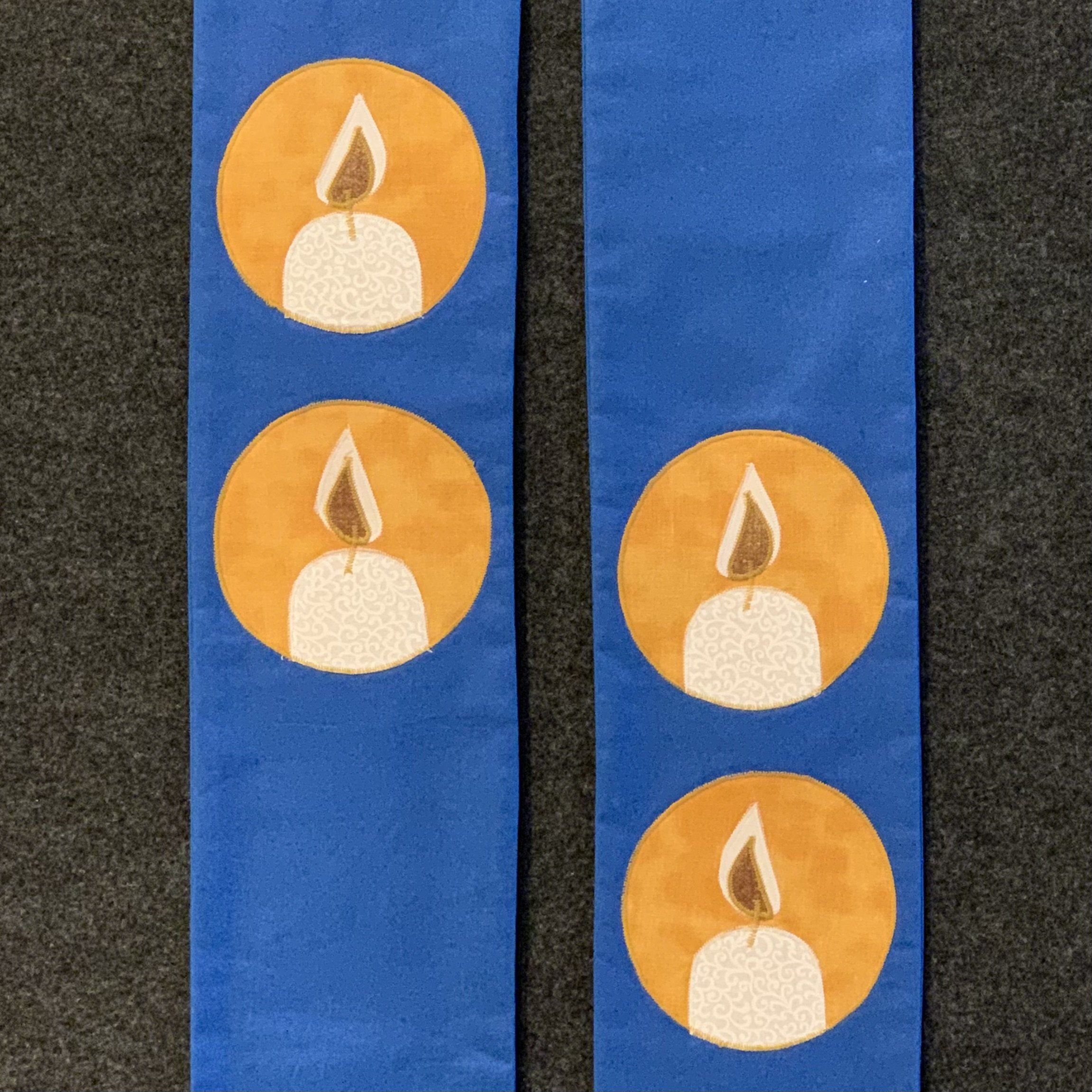 blue advent stole with candles for clergy, pastors, ministers