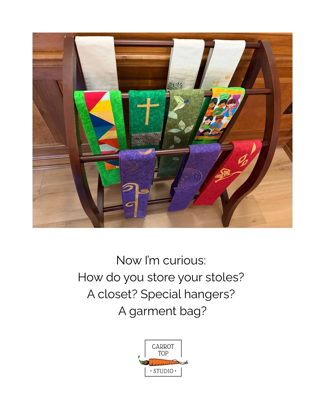 One of our clients came up with a clever solution for storing a growing collection of stoles and I had to share it. 🧡

When liturgical seasons, special services, and meaningful gifts start adding up, finding a way to keep stoles organized becomes pa
