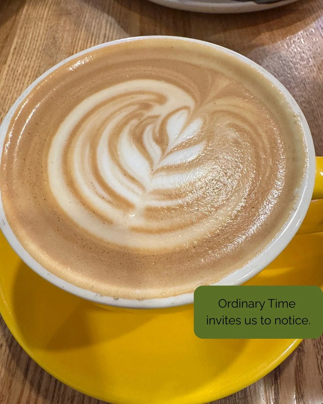 A sunny yellow cup and a little art in the foam. ☀️

Ordinary Time invites us to notice.

#CarrotTopStudio #OrdinaryTime #FoundArt #CappuccinoArt #EverydaySacred #FaithInColor #SlowDownCreateConnect #ArtWithHeart