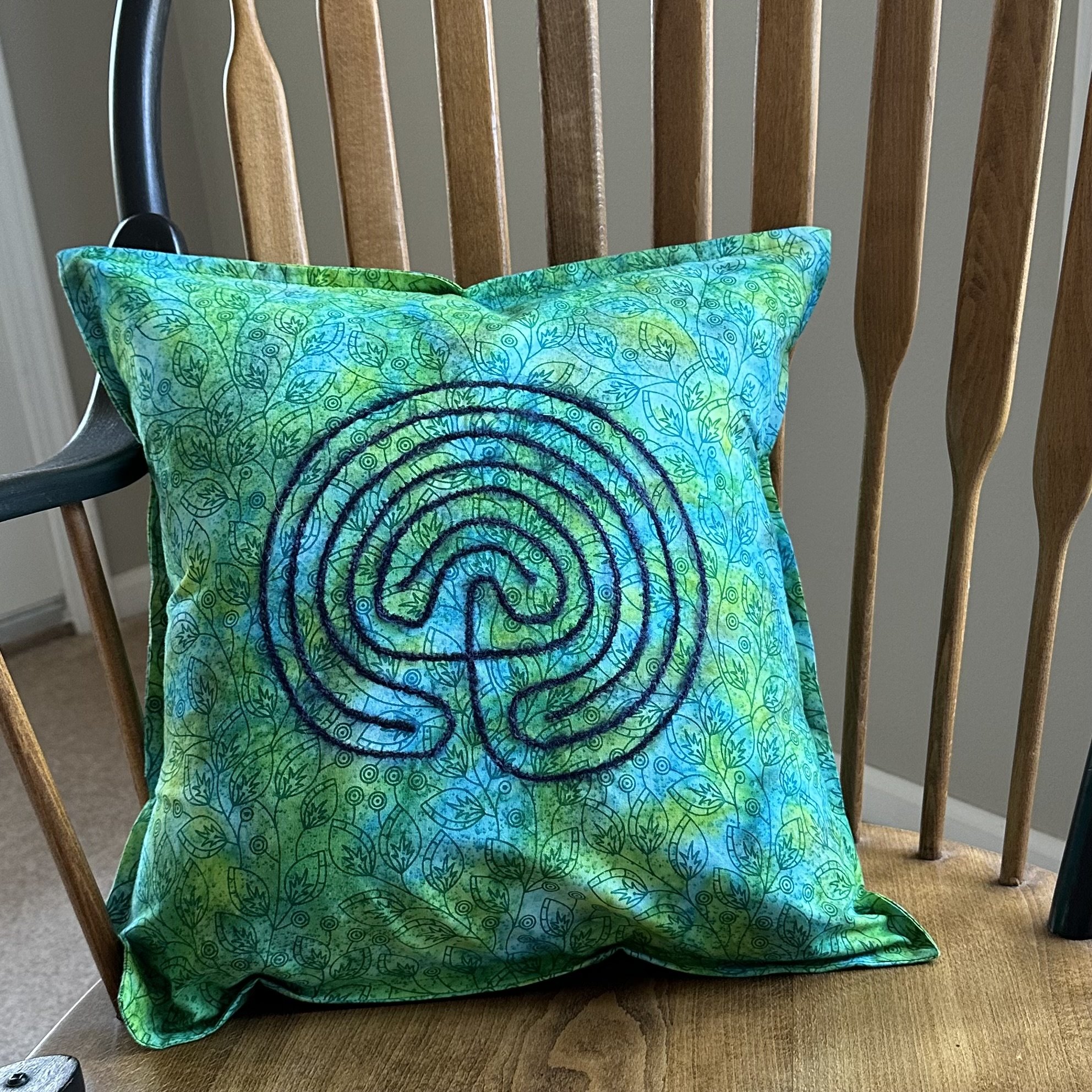 Green and blue finger labyrinth pillow cover - shop Carrot Top Studio