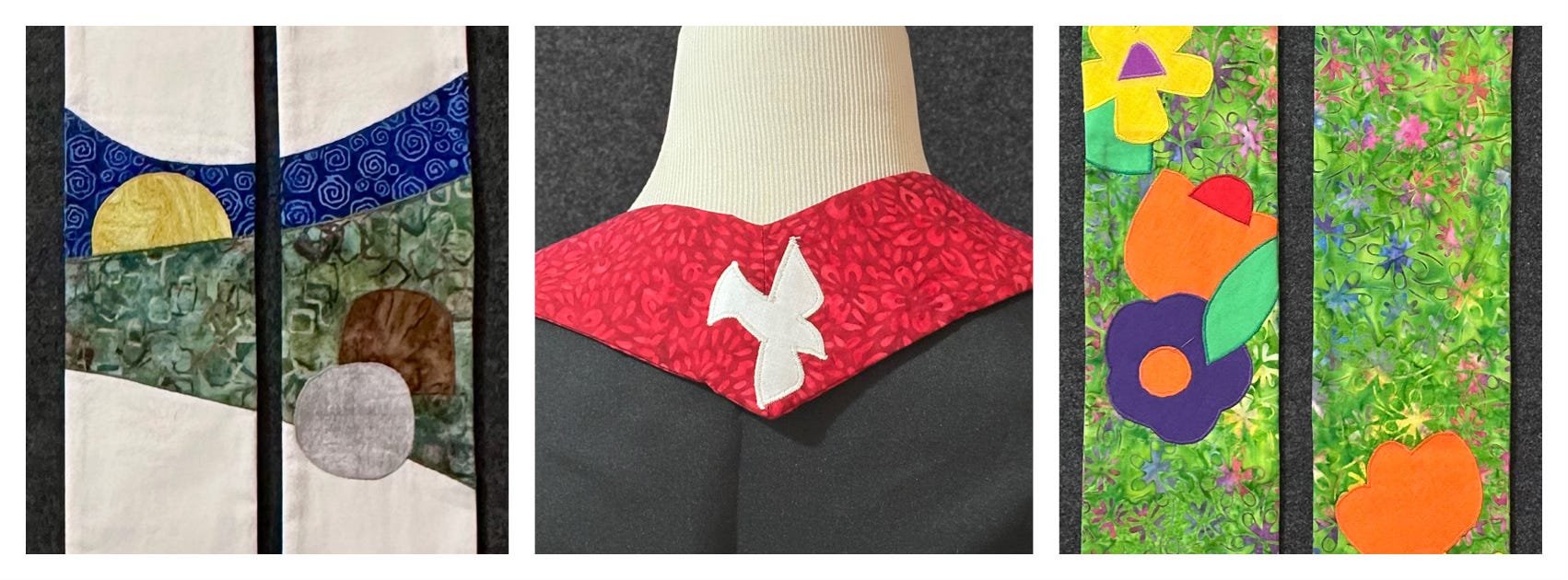 An example of stoles created by Carrot Top Studio for clergy, pastors and chaplains.