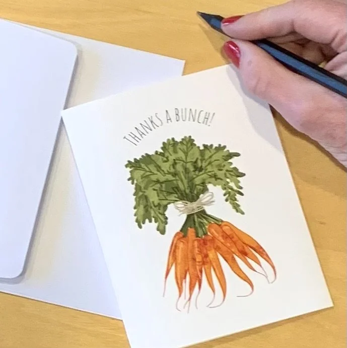 Note card and envelope sets  with artistic flair by Carrot Top Studio.