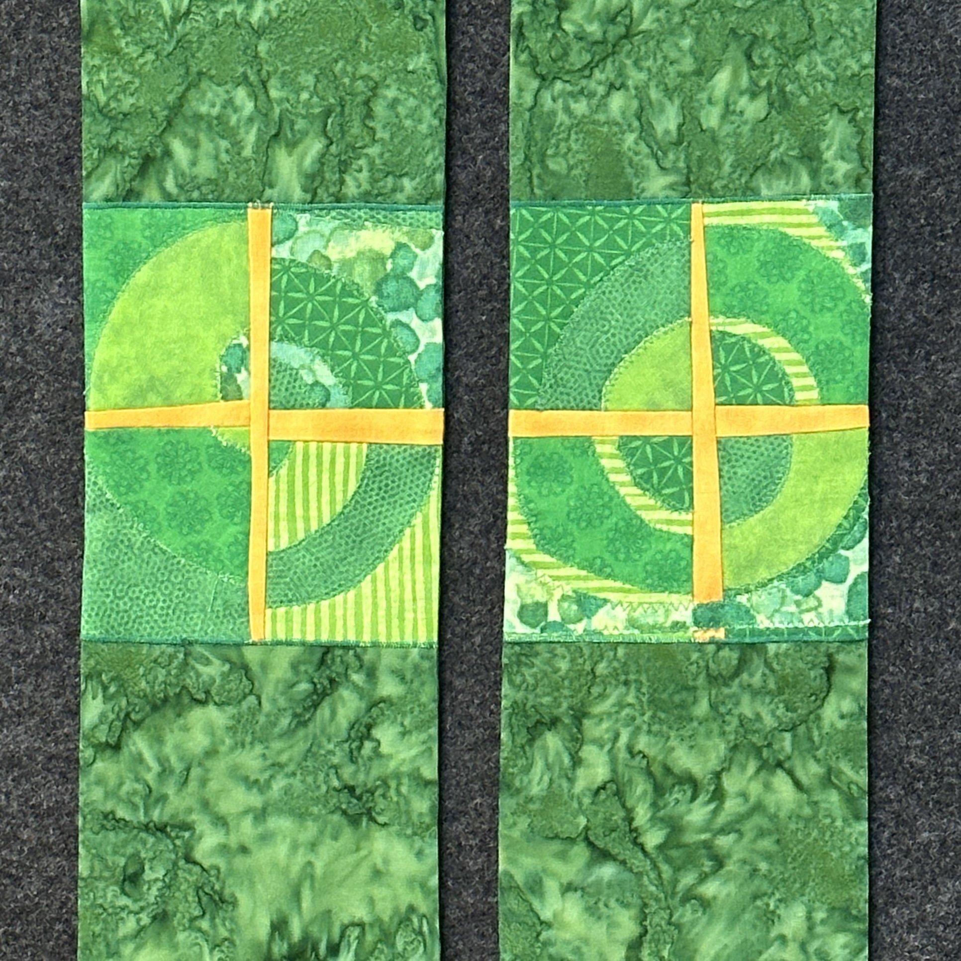 This is a detail of the Celtic cross inspired green stole created by the artists at Carrot Top Studio.