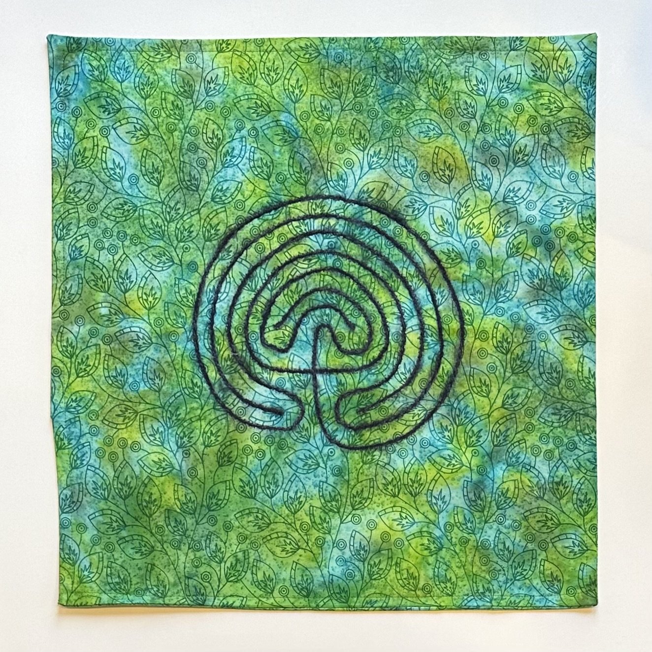 Green and blue finger labyrinth pillow cover - shop Carrot Top Studio