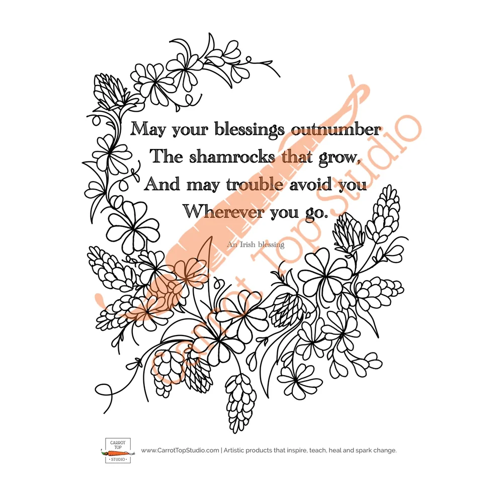 Irish blessing coloring page | Carrot Top Studio, image size:1000x1000