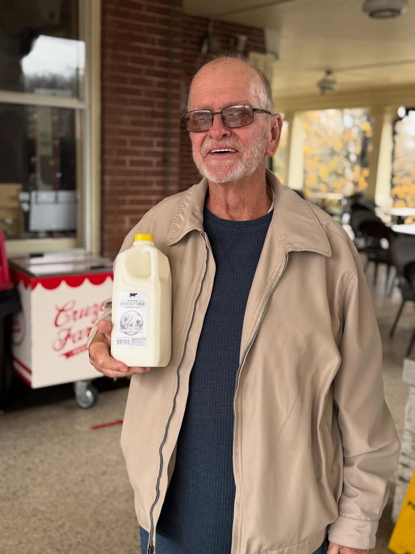 Robby accidentally set off our new cooler alarms (iykyk) trying to get some buttermilk this morning! 😅 Luckily I was there to let him in&mdash;and it turned out to be his birthday! 🥰

Happy 73rd Birthday, Robby! 🥛 It was such a joy to meet a fello