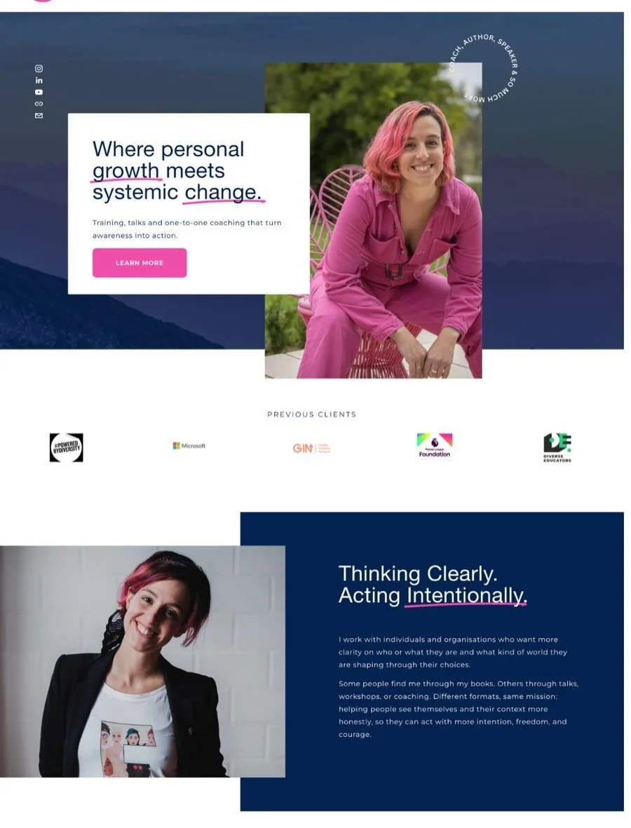It turns out explaining your life&rsquo;s work on one website is not easy.

Because what I do does not fit neatly in one box. (Although professional feminist might still the best title!)

I coach people who want to think more clearly and lead more co