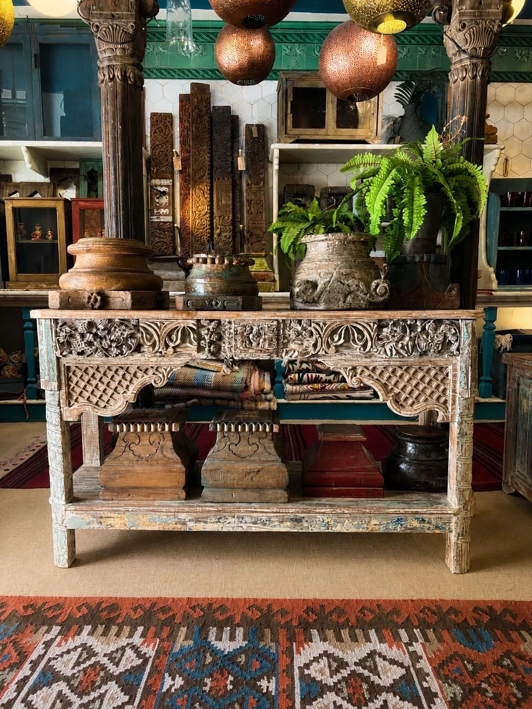 Carved teak table