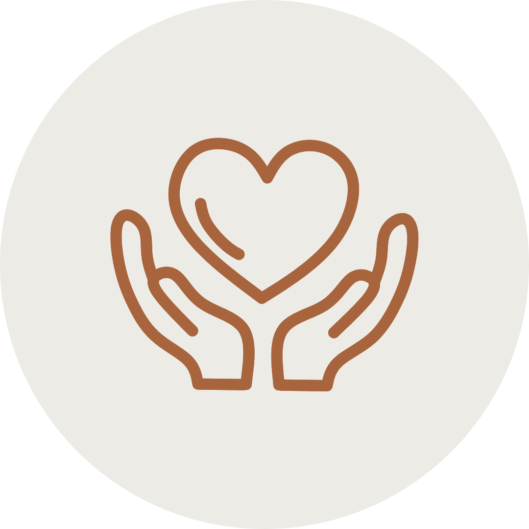 A line drawing of heart being held by two hands