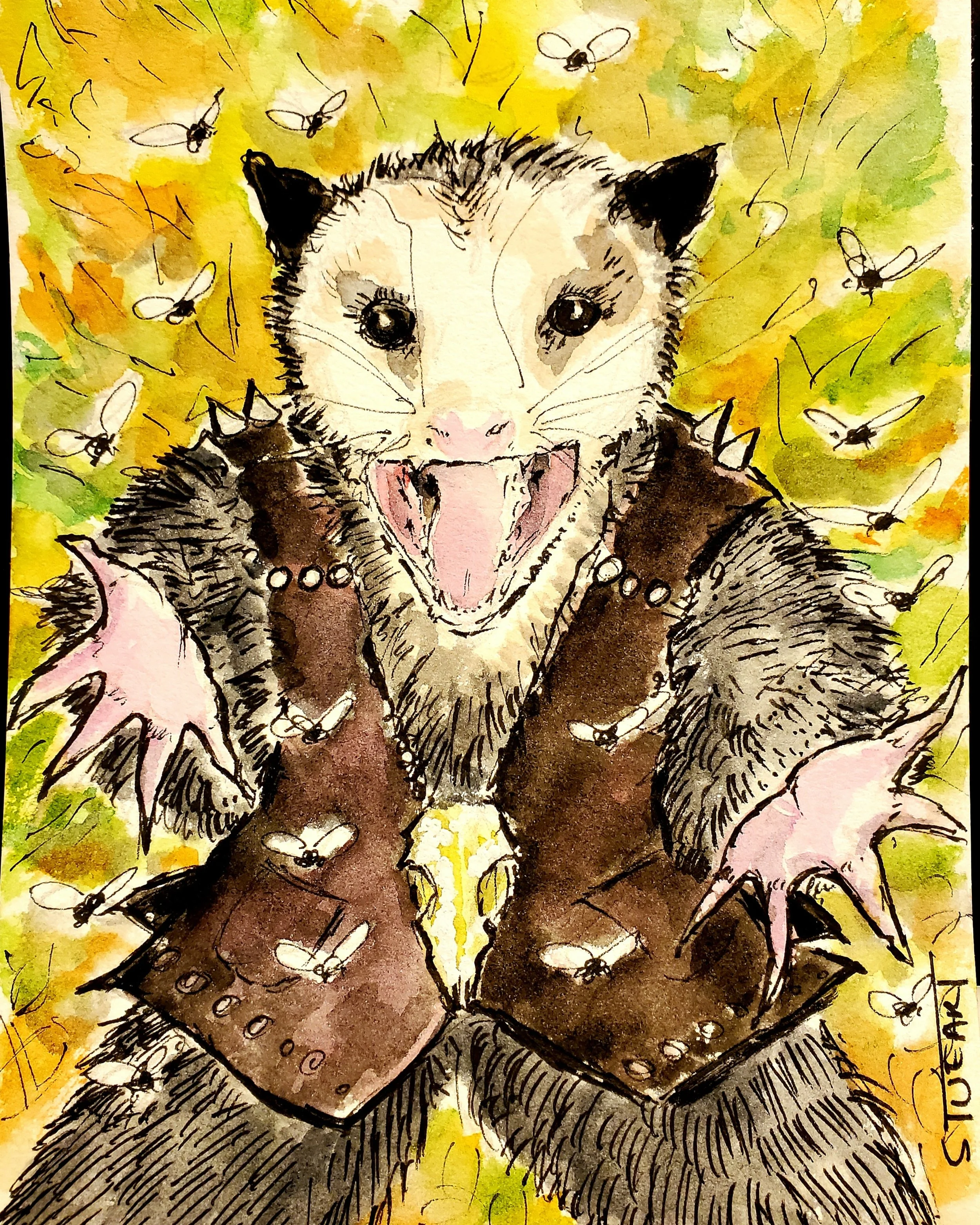 October 13: Opossum Necromancer, 5 x 7, watercolor, pen and ink on cold press paper. SOLD