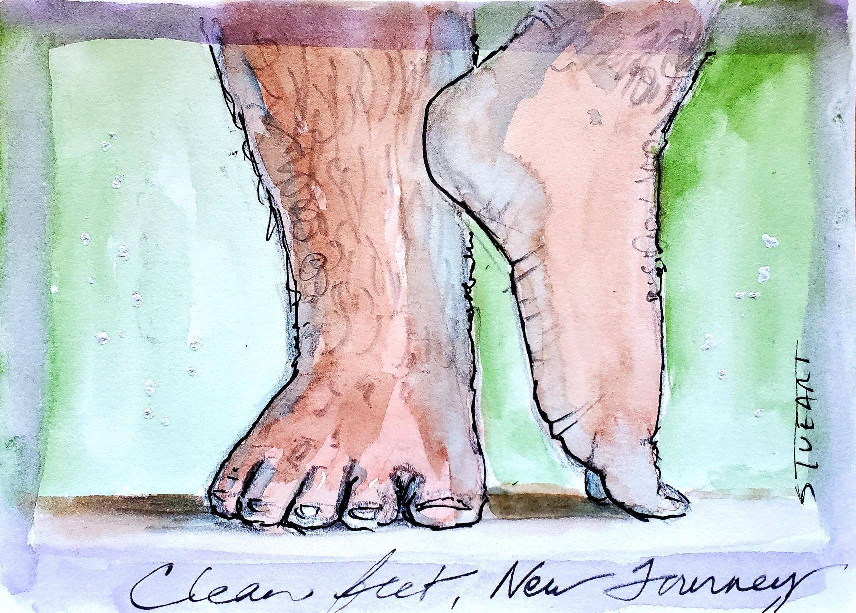 Clean Feet, New Journey, 5 x 7, watercolor, $150
