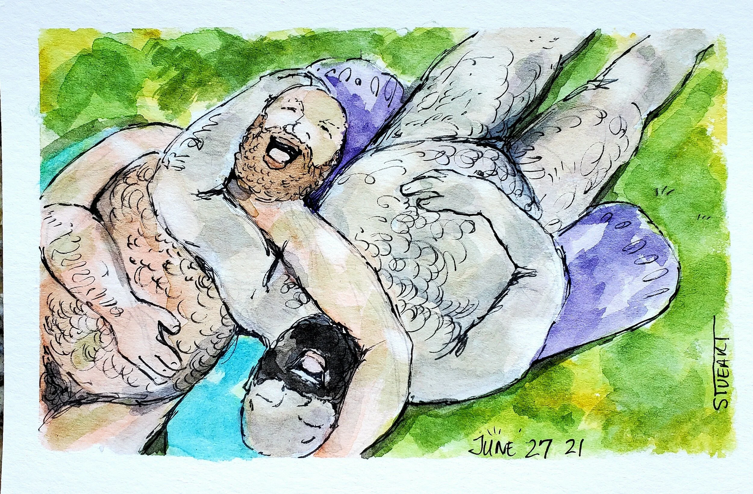 June 27: When It's Easy, It's Magic, 4 x 6, watercolor, pen and ink on postcard. $70