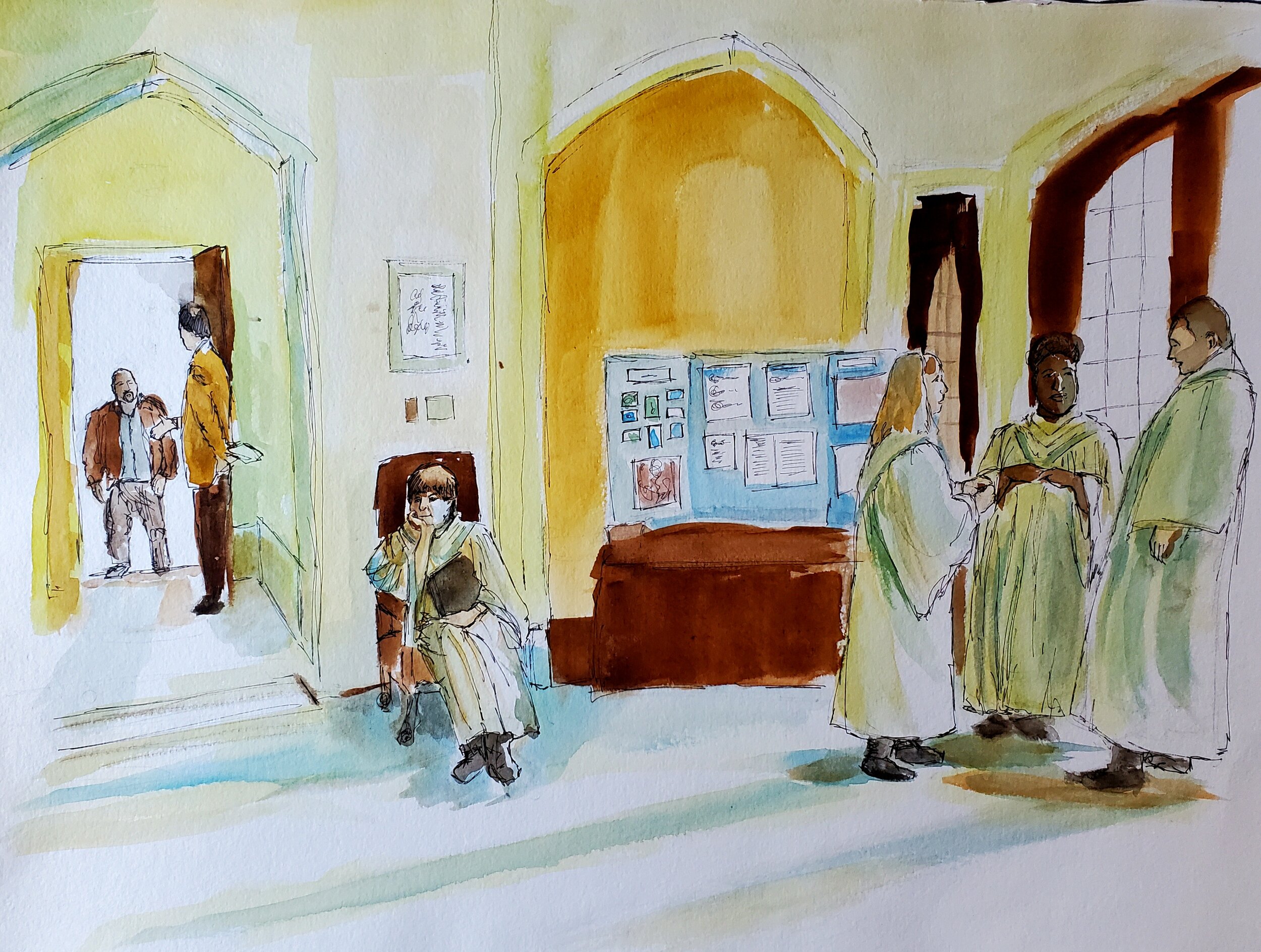 Waiting to Gather, 18 x 24, watercolor, pen and ink on paper. $250