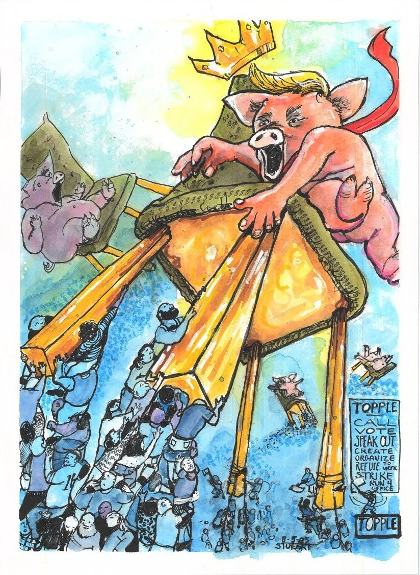 "Topple," 11 x 17, watercolor, mixed media on paper. 8-5-2025.  