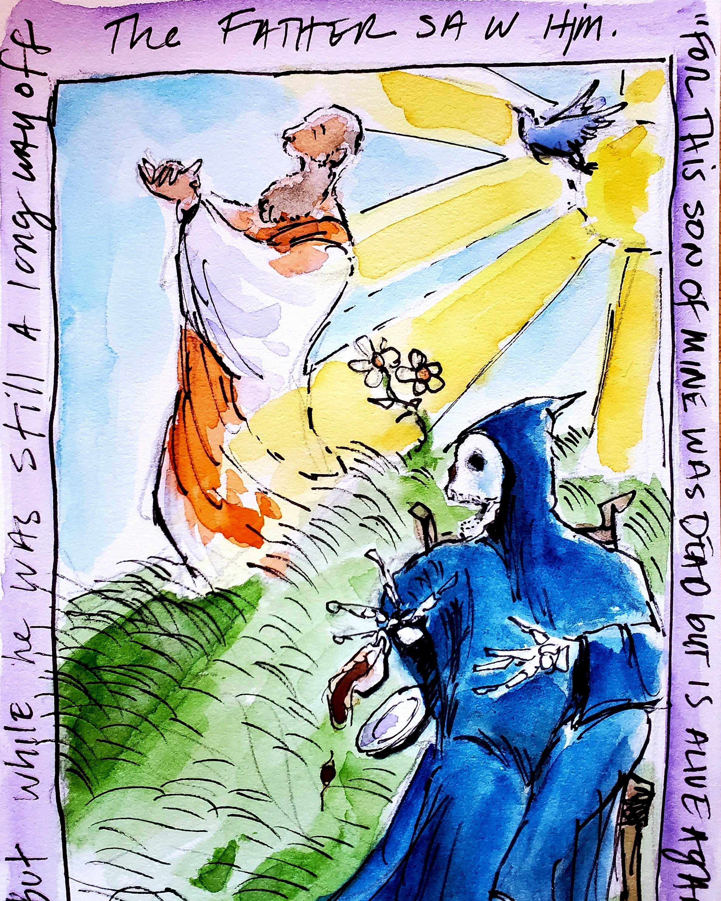 Surprising Death, 5 x 7, watercolor, $300