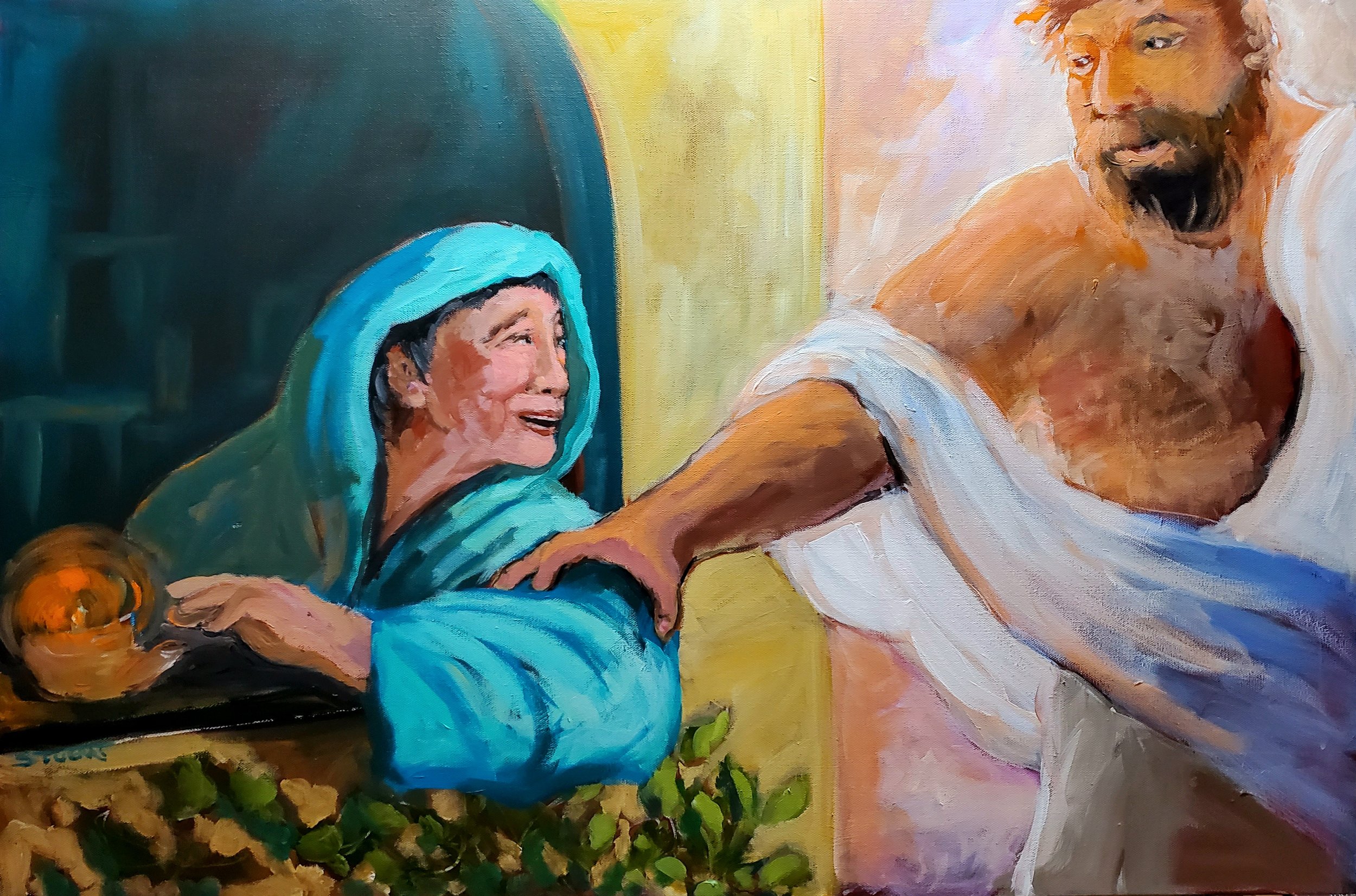 Jesus Visits His Mother First, 24 x 36, acrylic on canvas. WIP NFS.