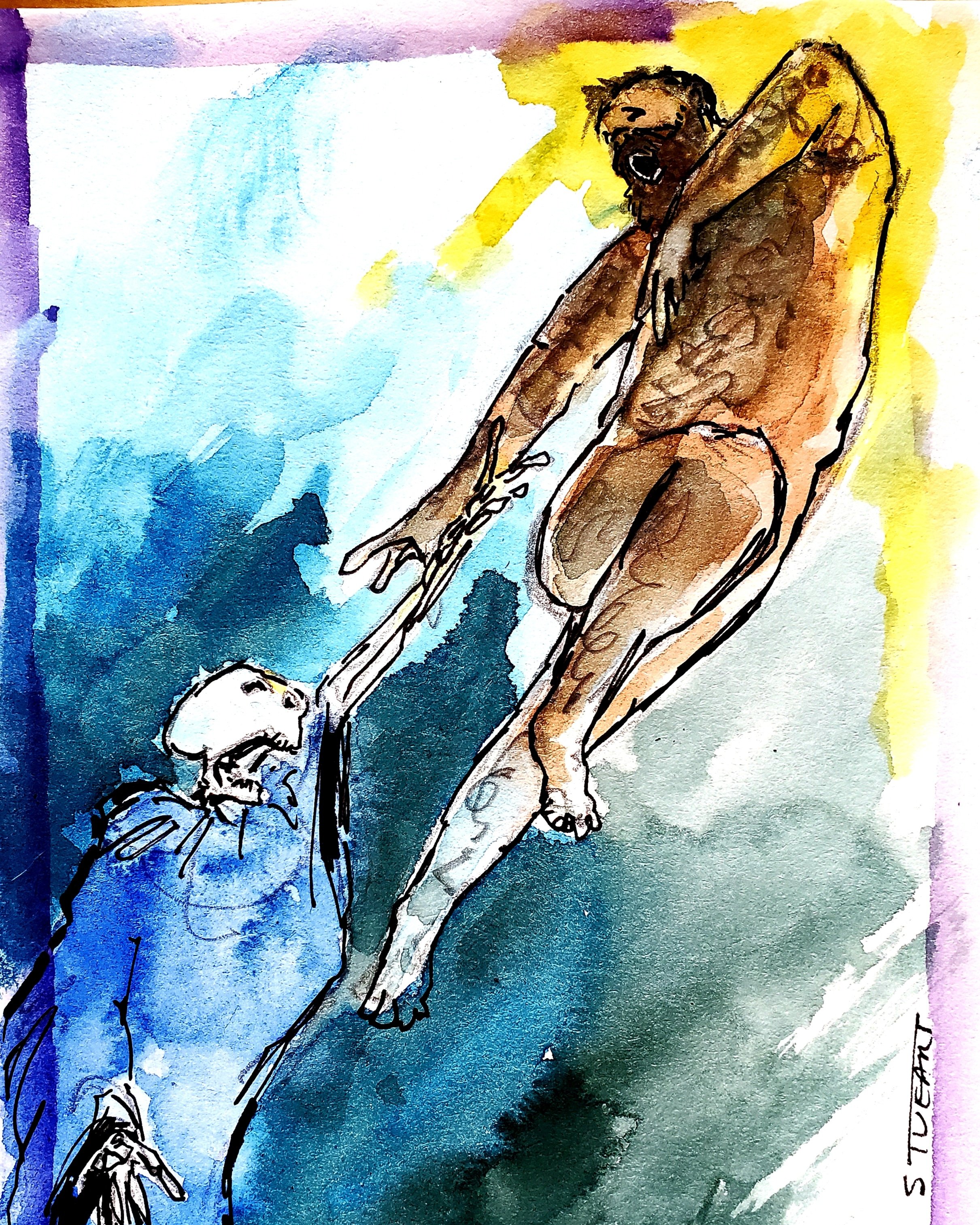 The Raising of Lazarus from the Clutches of Death, 5 x 7, watercolor $300