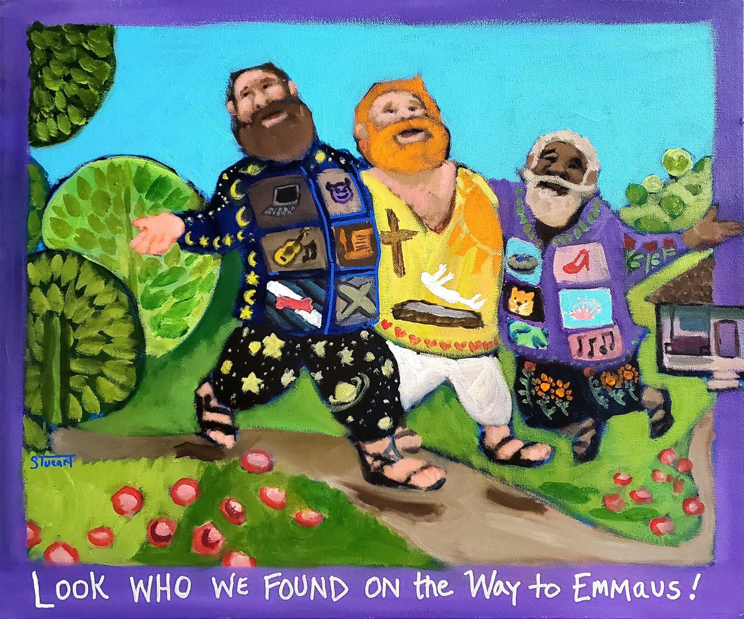 Look Who We Found on the Way to Emmaus! (after Mary Engelbreit), 20 x 24, acrylic on canvas. $700