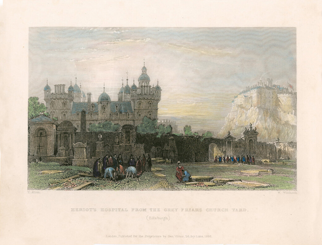 HERIOTS HOSPITAL FROM GREYFRIARS CHURCHYARD BY ALLOM.jpg