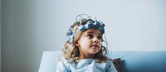 little girl with equipment for neurofeedback